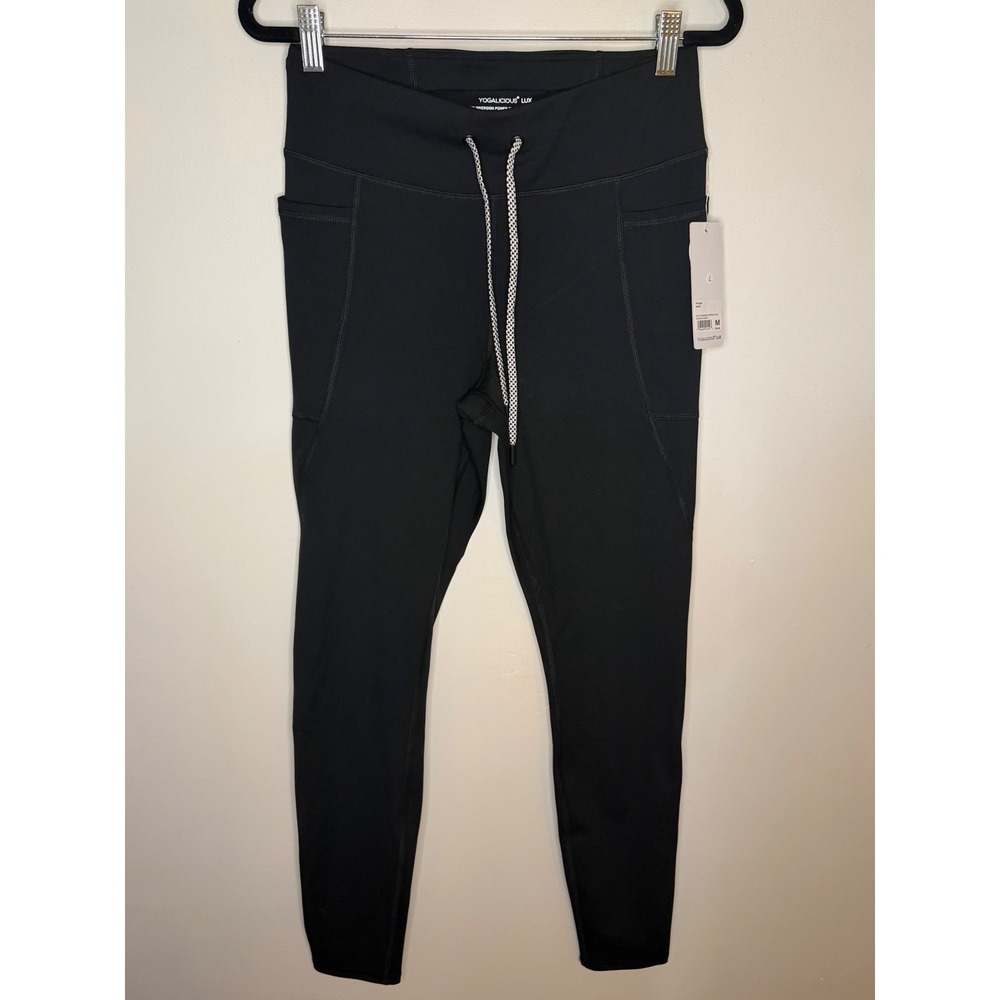 Yogalicious Lux Inversion Power High Rise Leggings Black Side Pockets Medium NWT